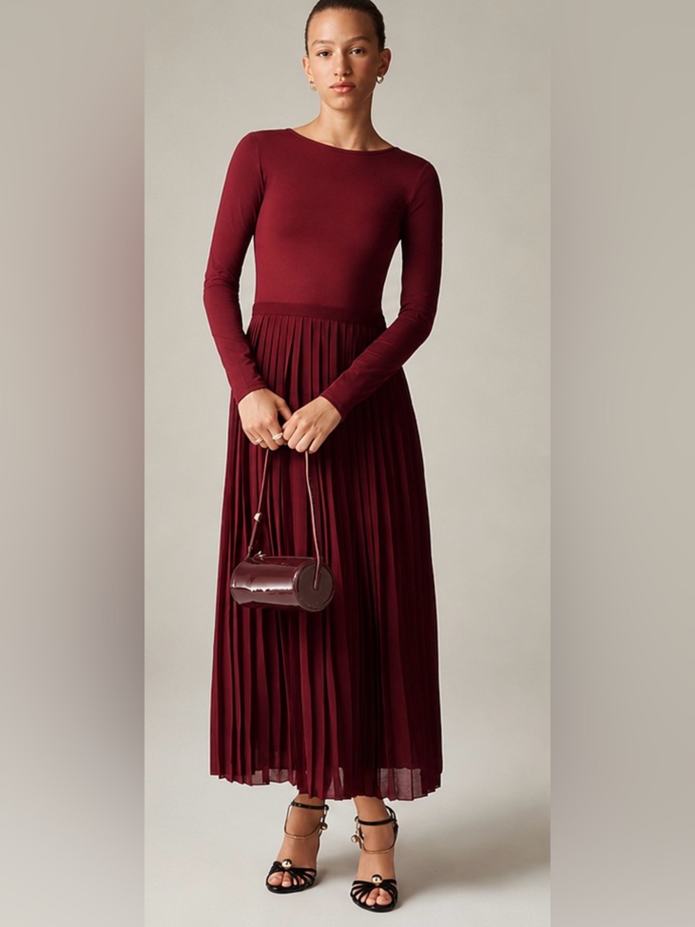 J.Crew Pleated ballet dress in stretch cotton-blend in burgundy